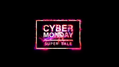 CYBER MONDAY SUPER SALE pink neon abstract lightning glitch text