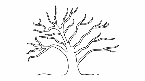 Self drawing animation one continuous line draw, logo, abstract Sprawling tree