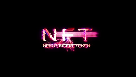 NFT glow pink neon text lightning glitch effect