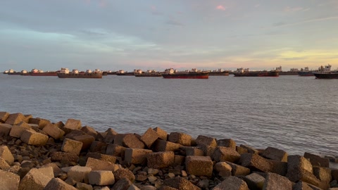 Busy Cargo Ship Harbor - Global Trade and Commerce