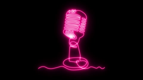 microphone animation one continuous line draw, logo,neon pink luminous sign