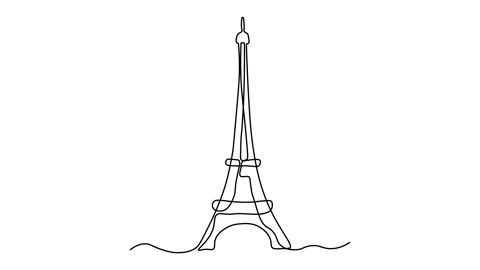 Self drawing animation one continuous line draw, logo,  Eiffel Tower,Paris