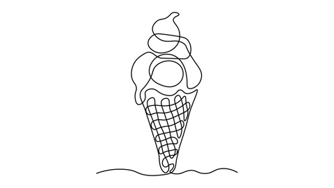 Self drawing animation one continuous line draw, logo,abstract ice cream in cone