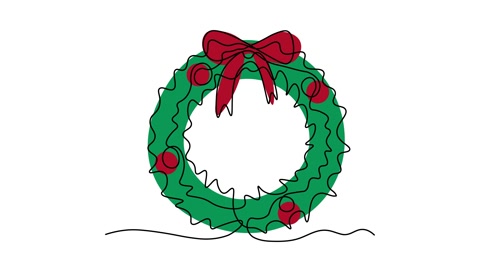 abstract Christmas Wreath, Self drawing animation one continuous line draw, logo