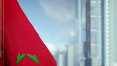 hanging Morocco flag on city background with blue sky [266762050] | 写真素材・ストックフォトのアフロ