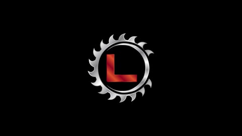 English alphabet L with the saw blade. woodworking logo video animation