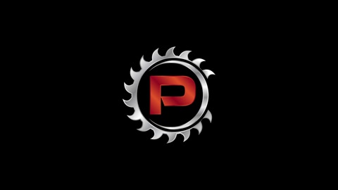 English alphabet P with the saw blade. woodworking logo video animation